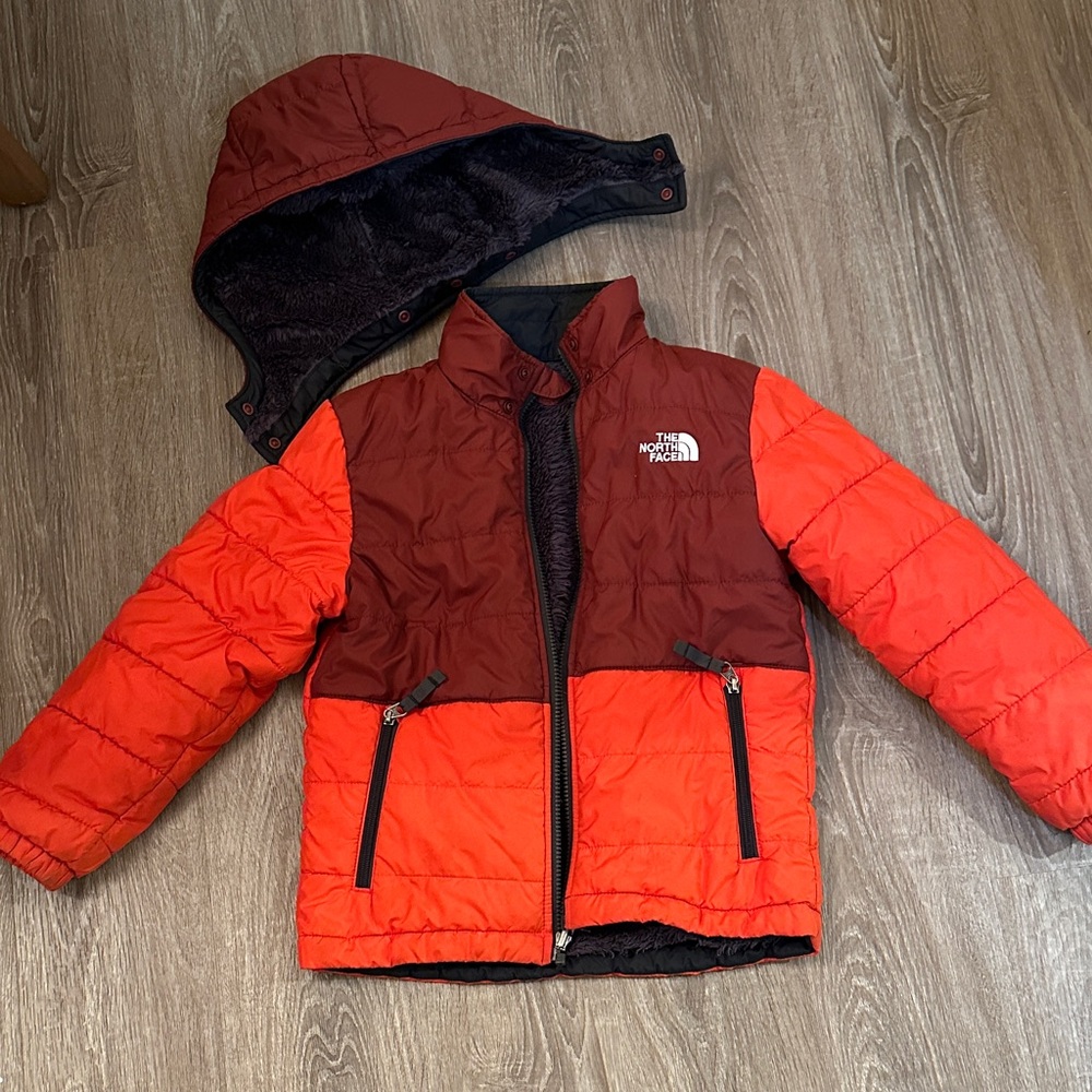 The North Face Orange and Brown Reversible Puffer Jacket